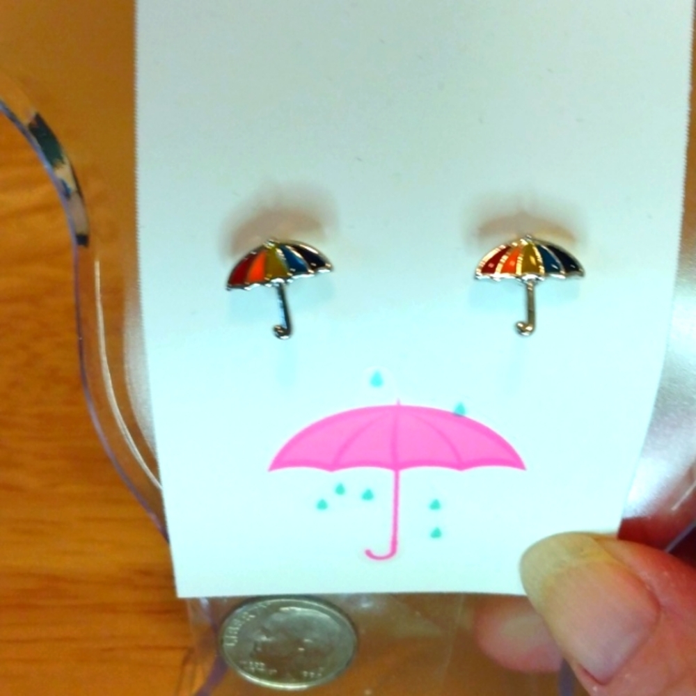 Umbrella rainbow post earrings, NWOT
